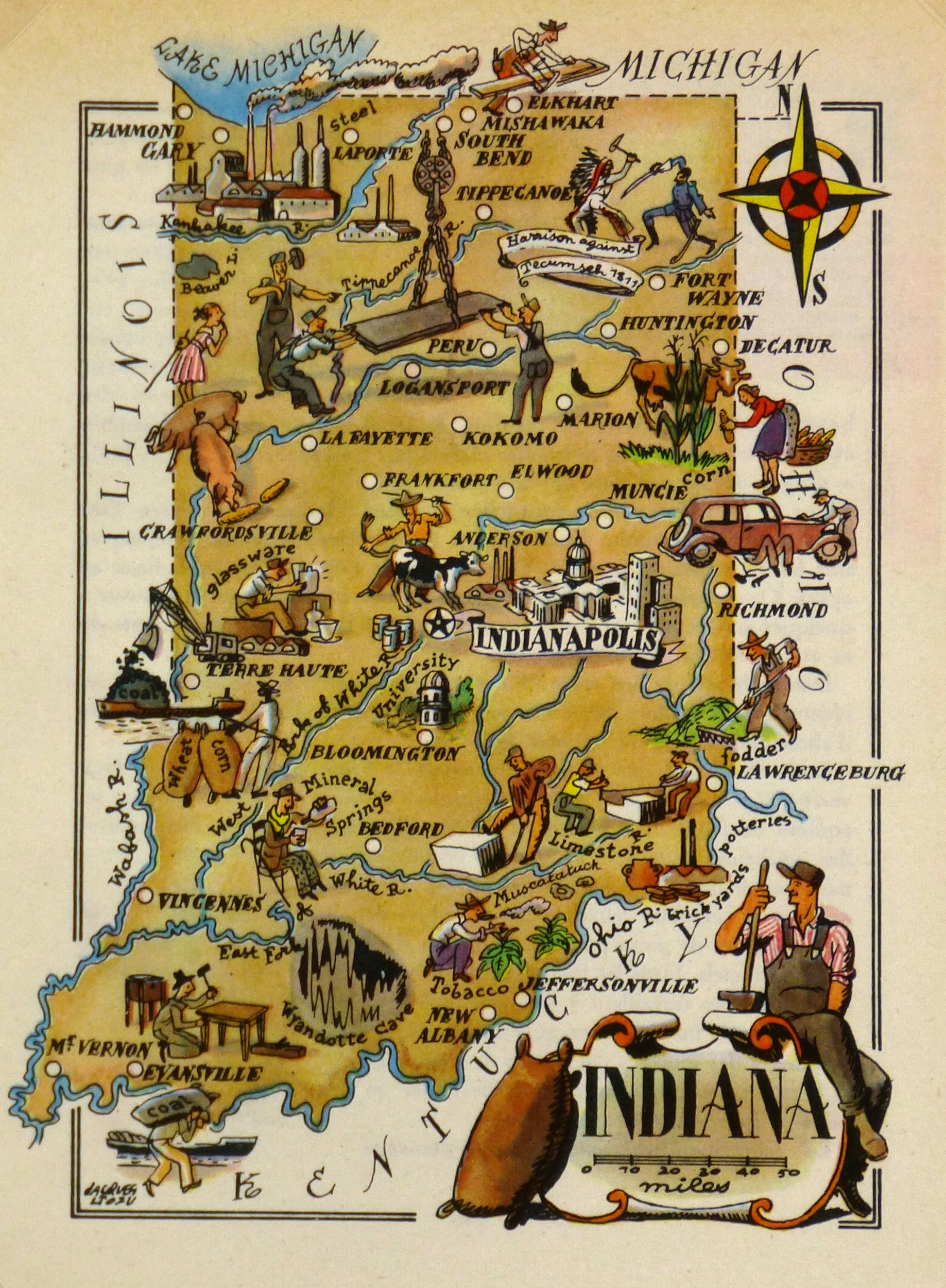 Indiana Pictorial Map, 1946