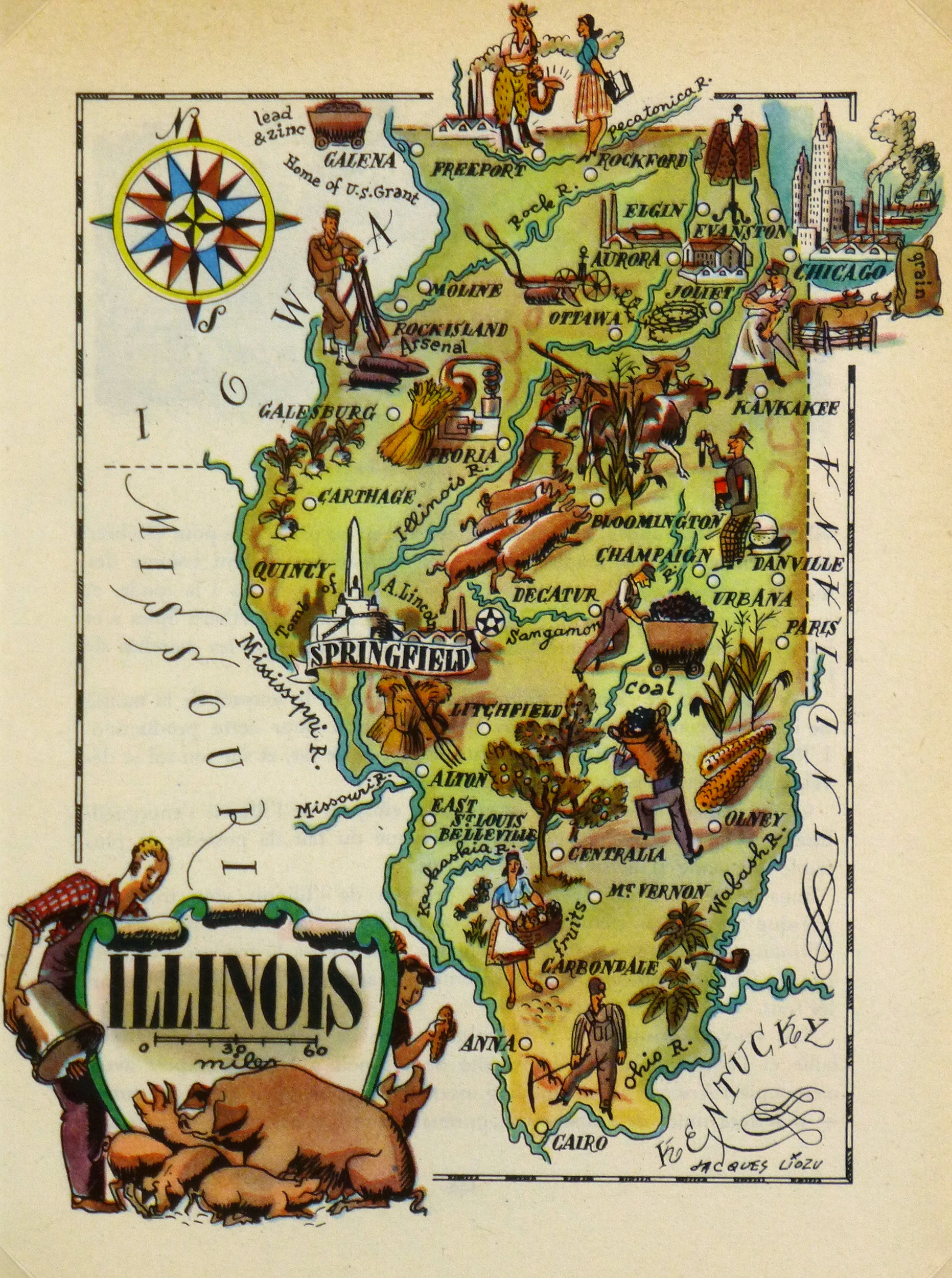 Illinois Pictorial Map, 1946