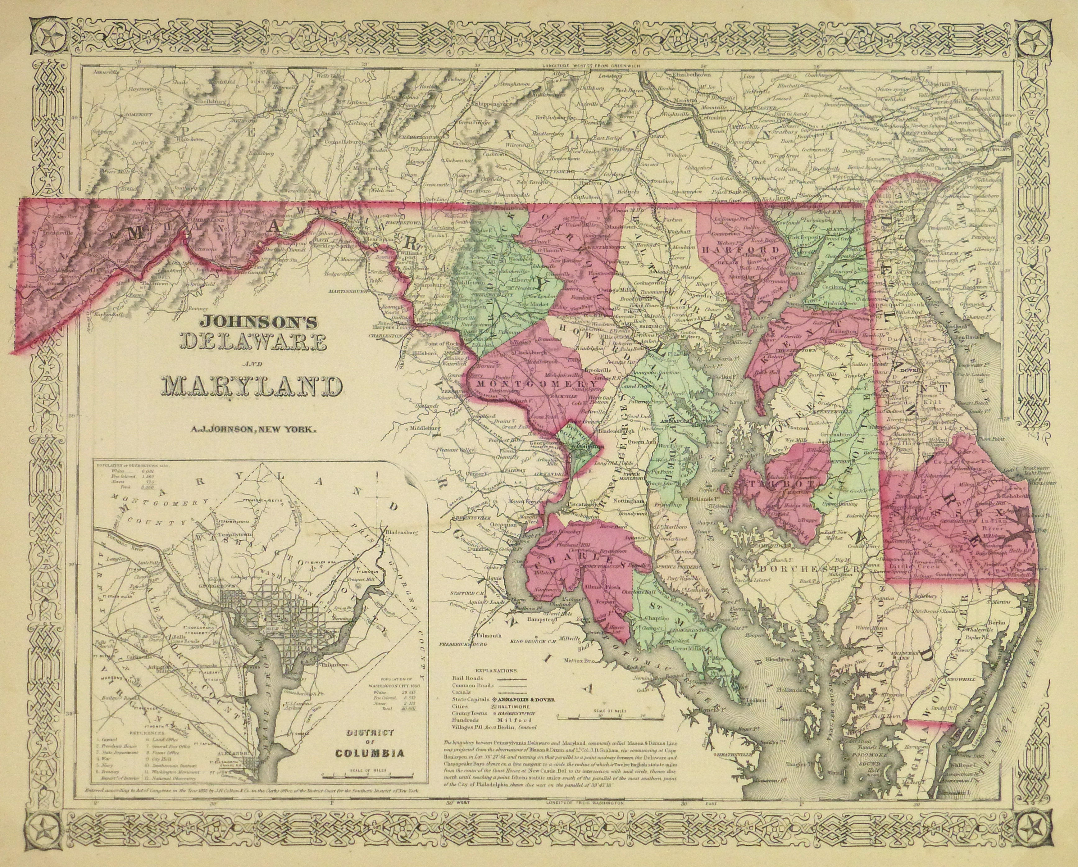 Delaware & Maryland Map, 1868 - Original Art, Antique Maps & Prints