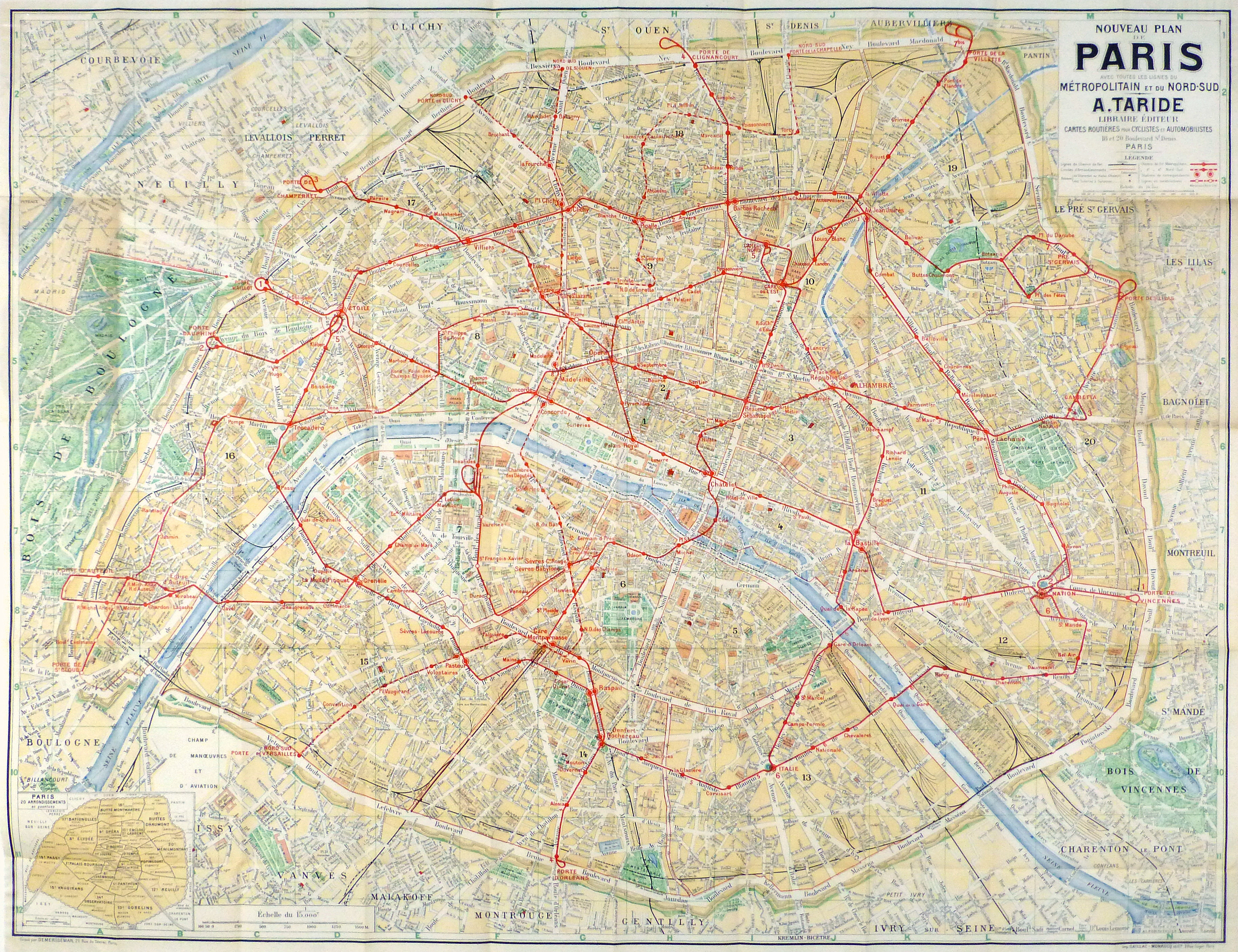 Paris Metro Map, C. 1910 Original Art, Antique Maps & Prints
