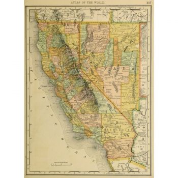 Original Antique Map California and Nevada 9228m