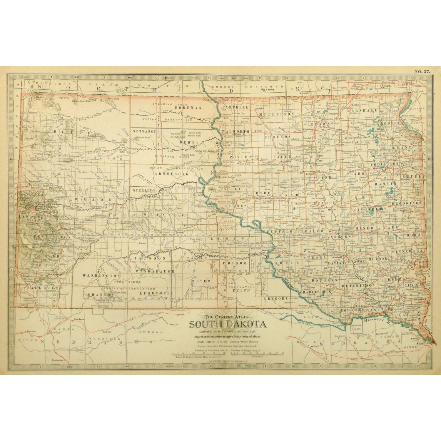 Map South Dakota 1897 Original - 9234m 