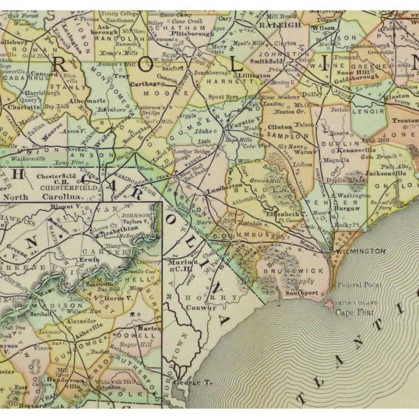 Map - North Carolina, 1891 - Original Art, Antique Maps &amp; Prints