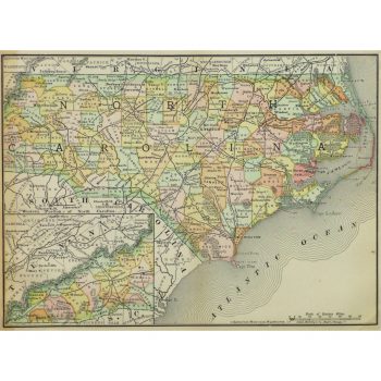 Original Antique Map North Carolina 9255m