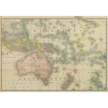 Original Antique Map Australia Micronesia Polynesia 9258m