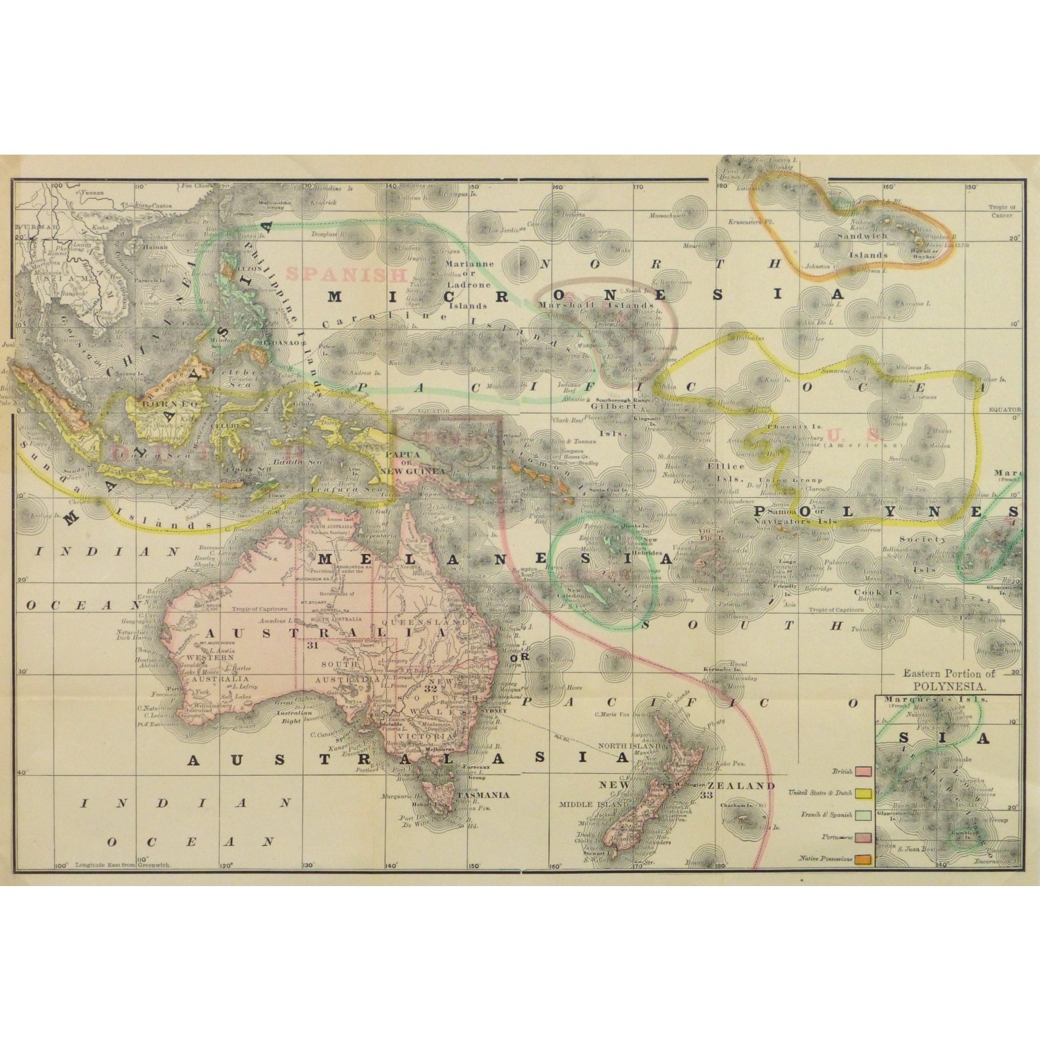 1890s Encyclopedia Britannica Antique Map : Oceania 49 Australasia