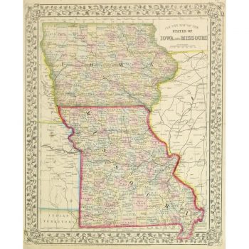 Original Antique Map Iowa and Missouri 9264m