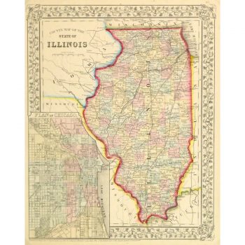 Original Antique Map Illinois 9269m