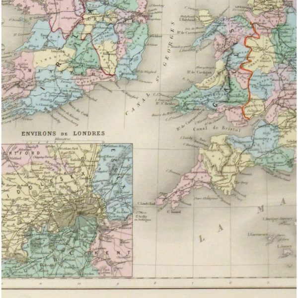 Original Antique Map Great Britain - detail - 9426m
