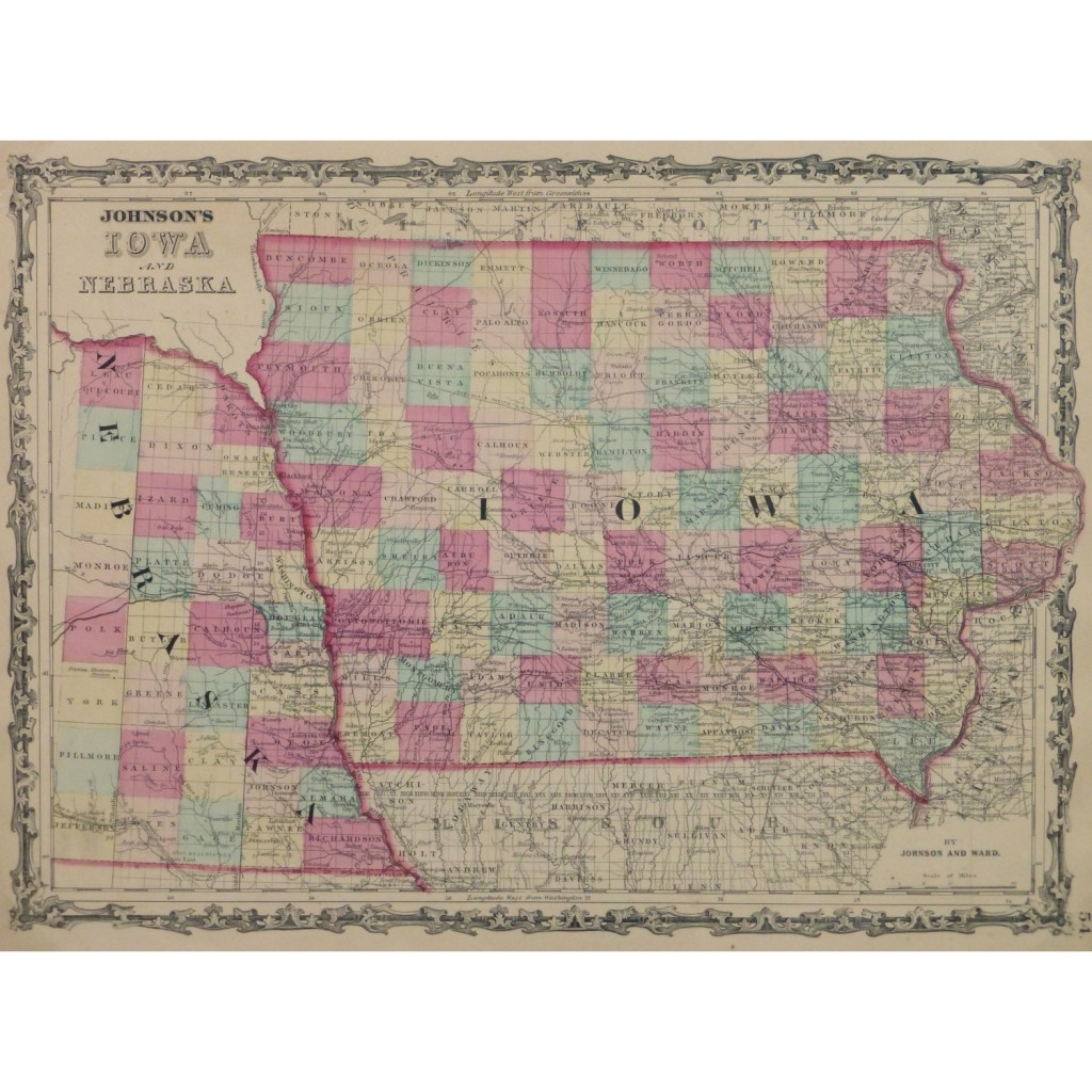 Map Iowa & Nebraska, 1863 Original Art, Antique Maps & Prints