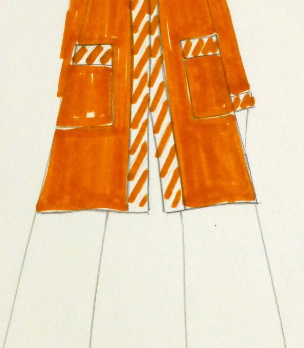 Ink & Pencil Fashion Sketch - Orange Coat - detail-10111M