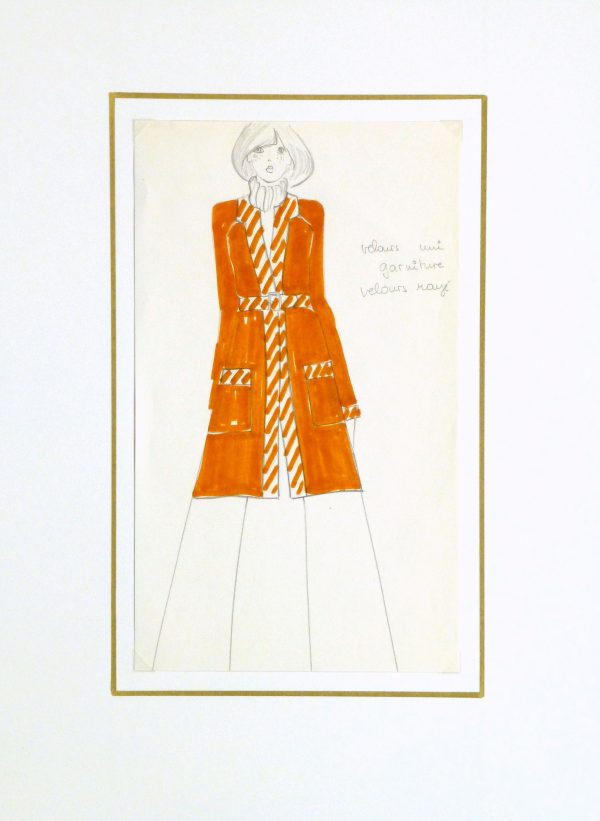 Ink & Pencil Fashion Sketch - Orange Coat - matted-10111M