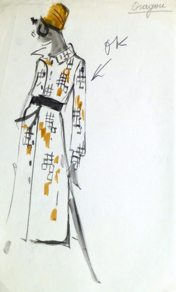 Watercolor Fashion Sketch - Balmain Geo Print Dress-main-10197M