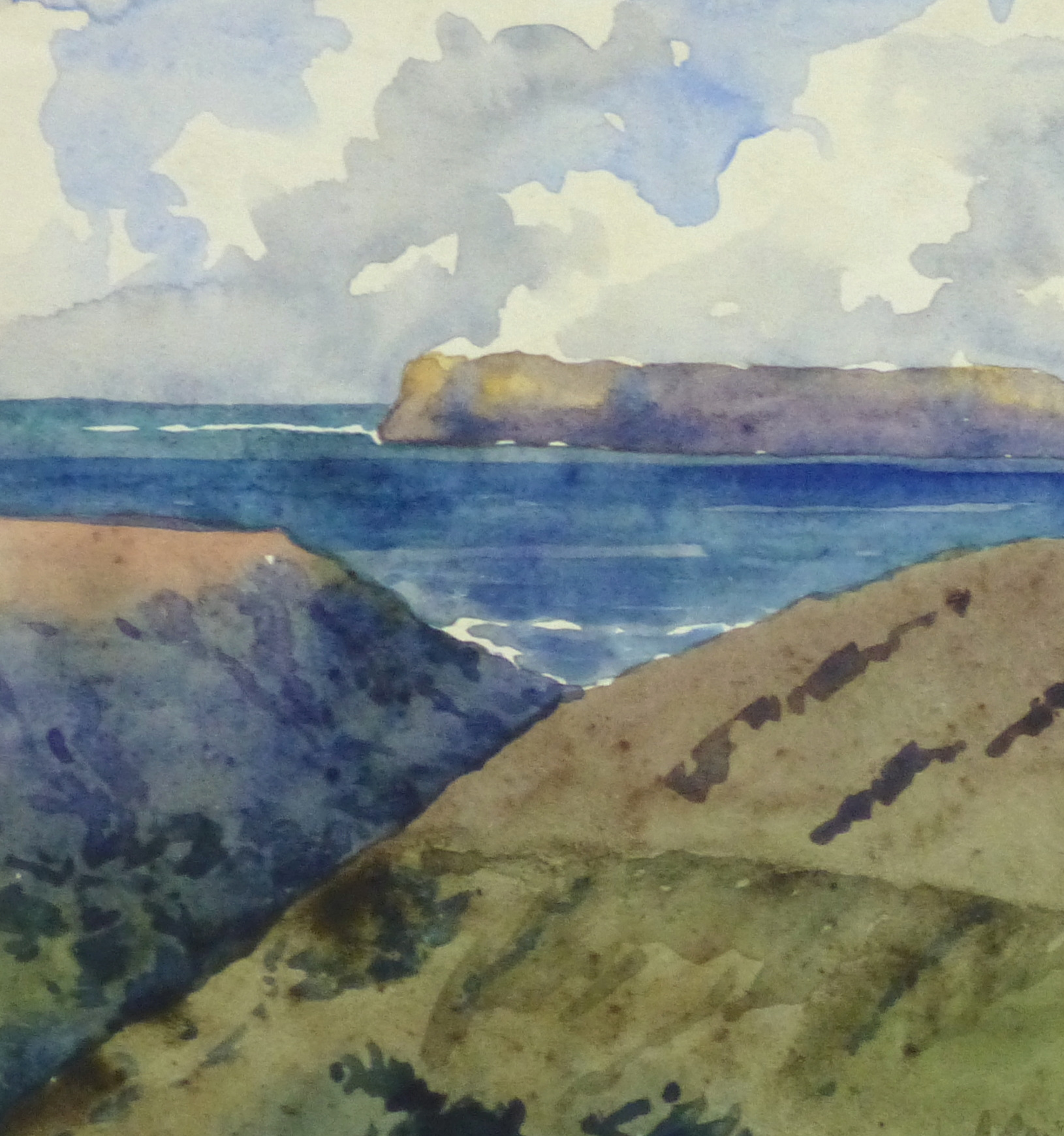 Watercolor Seascape Coastal Retreat Original Art, Antique Maps & Prints