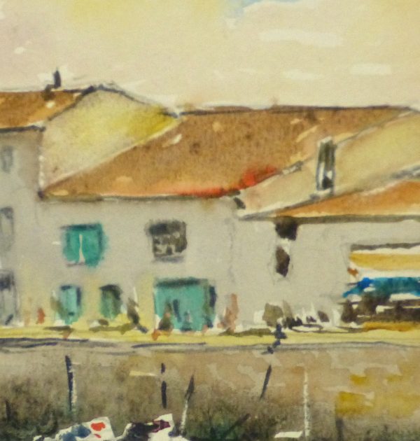 HP Watercolor Seascape La Rochelle Harbor Original Art, Antique