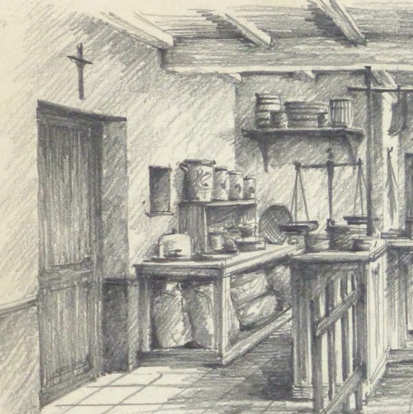 Pencil Drawing - Country Store, circa 1950-detail 2-10367M