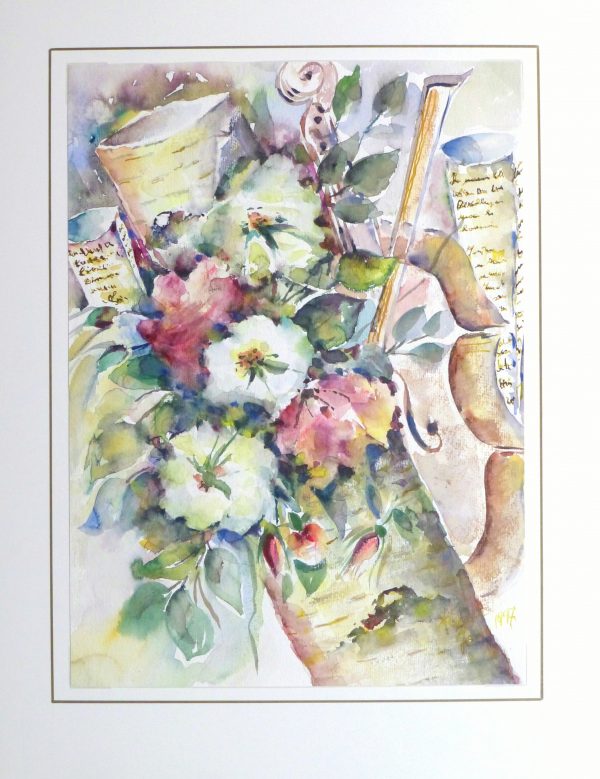 Watercolor Still Life - Musical Blooms, 1997-matted-10395M