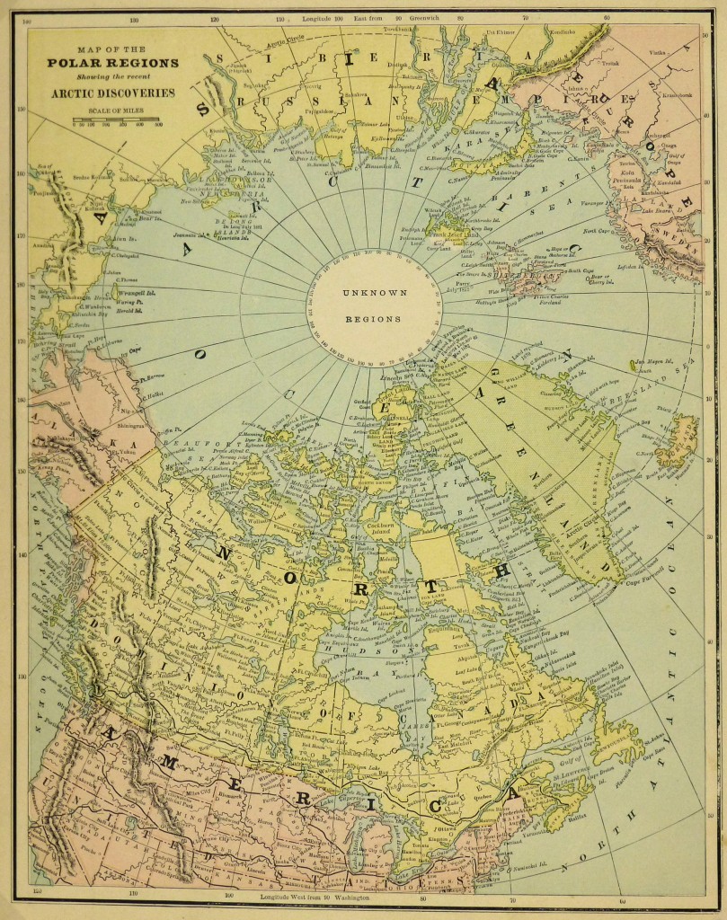Polar Regions Map, Circa 1885 Original Art, Antique Maps & Prints