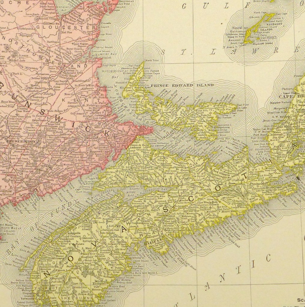 Maritime Provinces, Canada Map, 1895 - Original Art