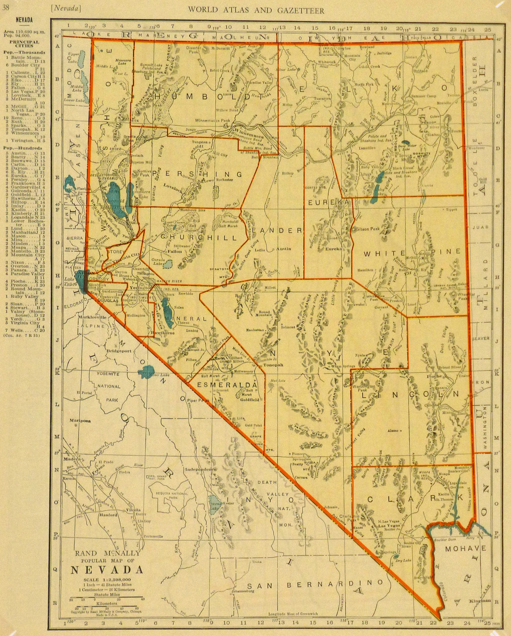 Map of Nevada, 1937 - Original Art, Antique Maps & Prints