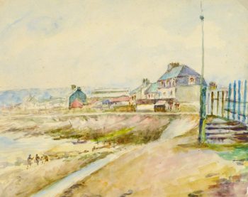 Watercolor Landscape - Beachside Town, Circa 1930-main-8894K