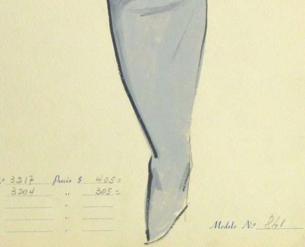 Gouache & Ink Fashion Sketch - Grey Dress Suit, Circa 1955-detail-10474M