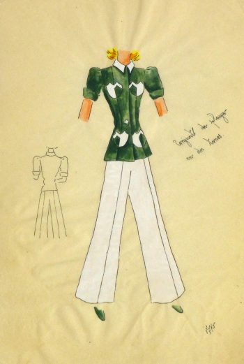 Gouache & Ink Fashion Sketch - Green Pocket Blouse, Circa 1950-main-10506M