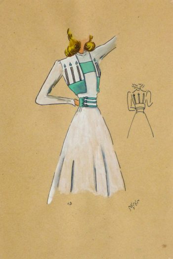 Gouache & Ink Fashion Sketch - Dress & Bolero, Circa 1950-main-10511M
