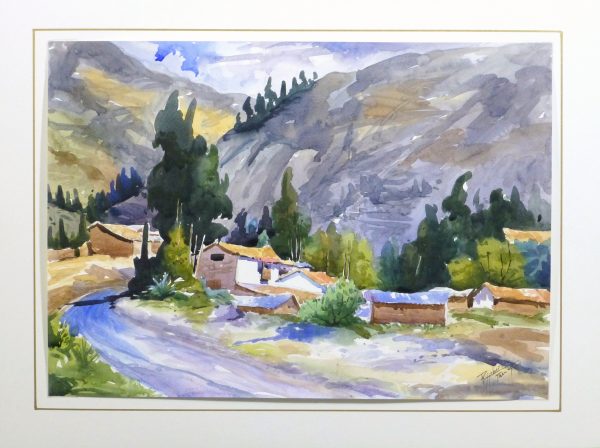 Watercolor Landscape - Mountain Town, 2011-matted-10537M