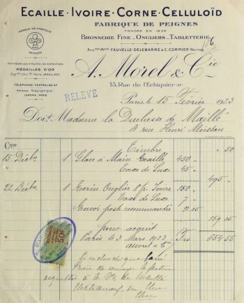Duchess of Maillé Fine Linens Receipt, 1928-main-10557M