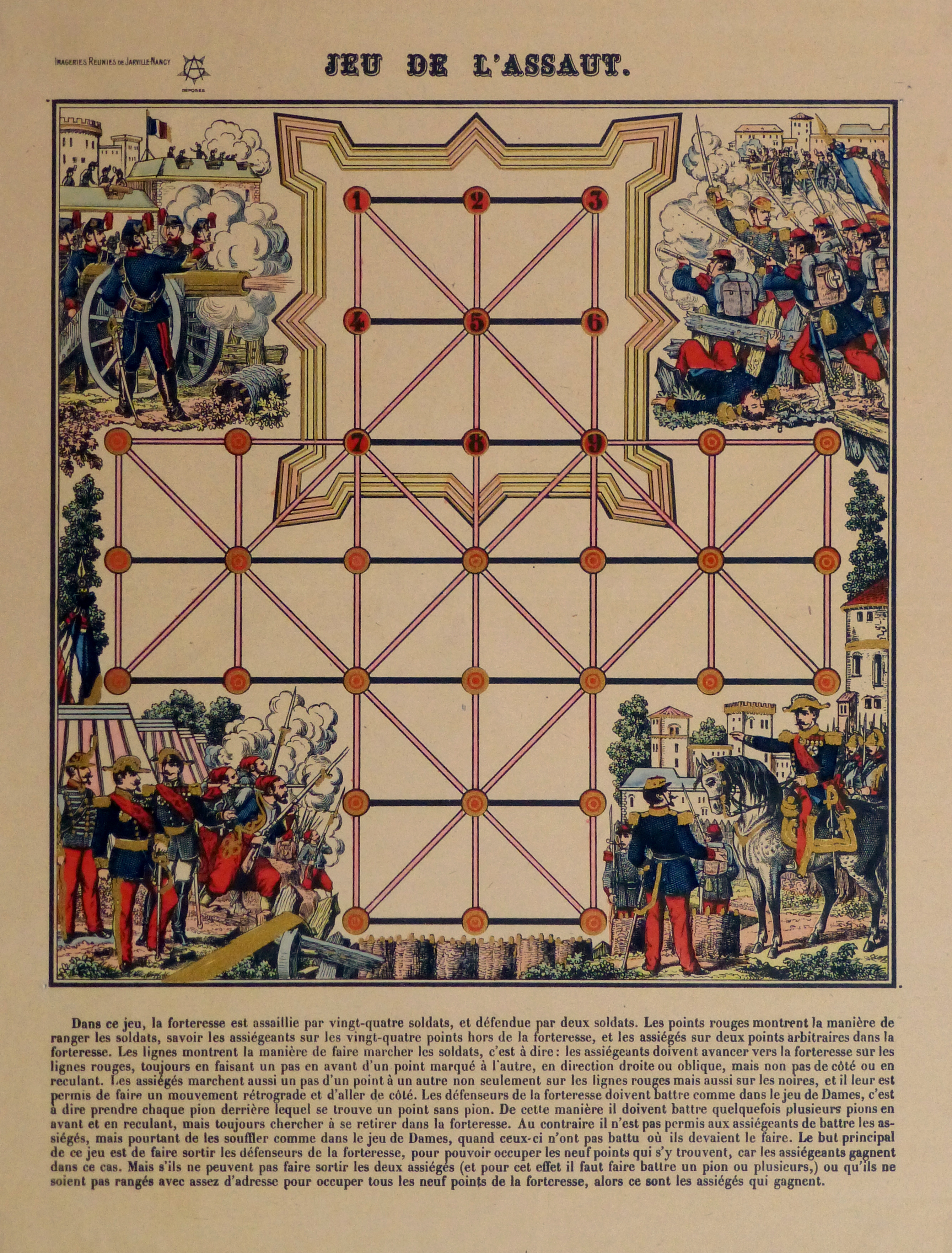 Antique French Game Assault the Fortress Game, Circa 1870