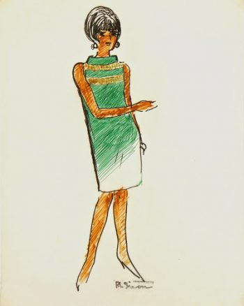 Sleeveless Green Dress Fashion Sketch, Circa 1960-main-7136G