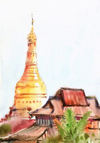 Watercolor Landscape - Golden Stupa, 2013-main-7893K