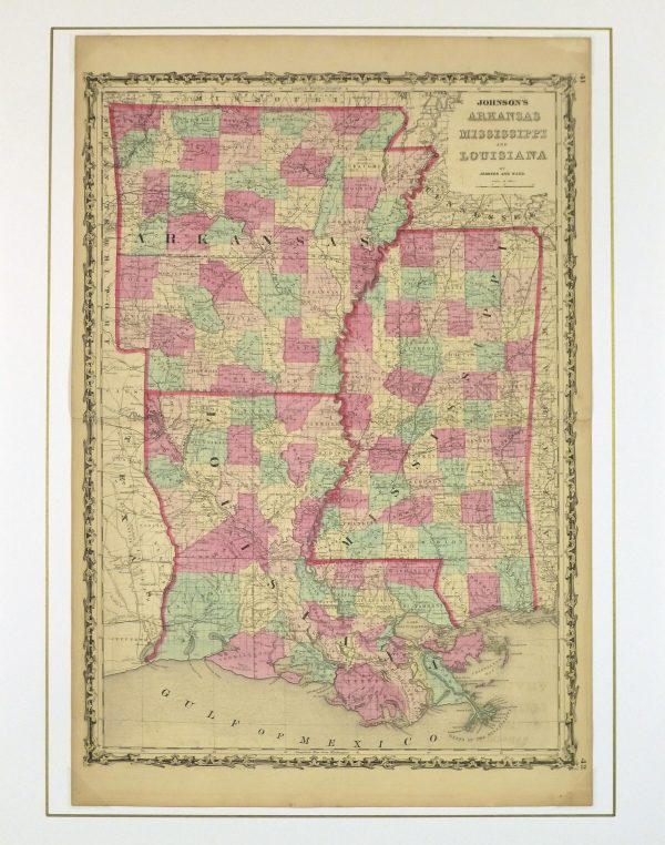 Arkansas, Mississippi & Louisiana Map,1862-matted-8300K