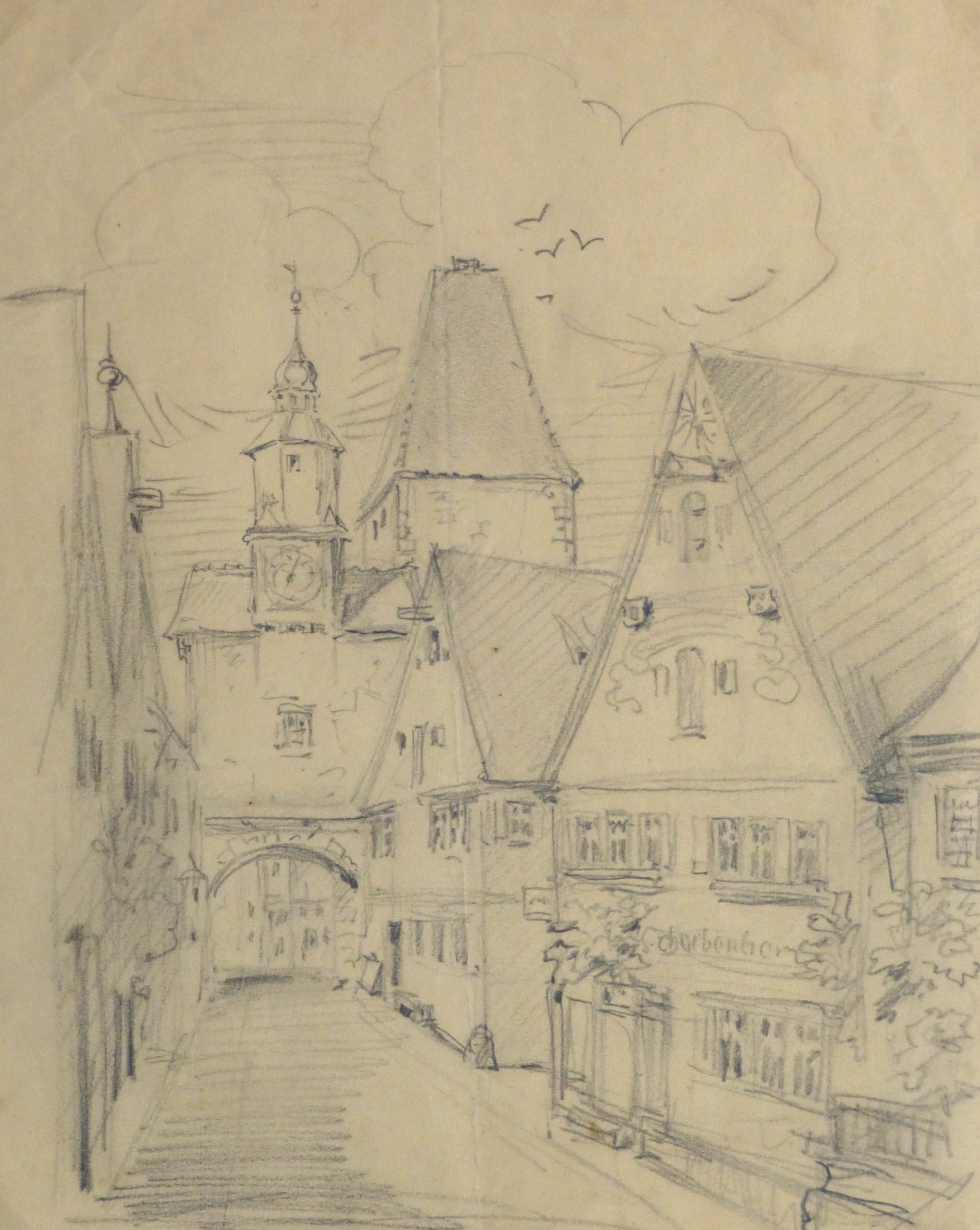 Pencil Drawing - Winter Village, Circa 1930