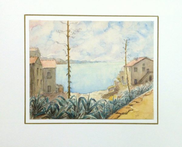 atercolor Landscape - Bayside Villas, Circa 1930-matted-10740M