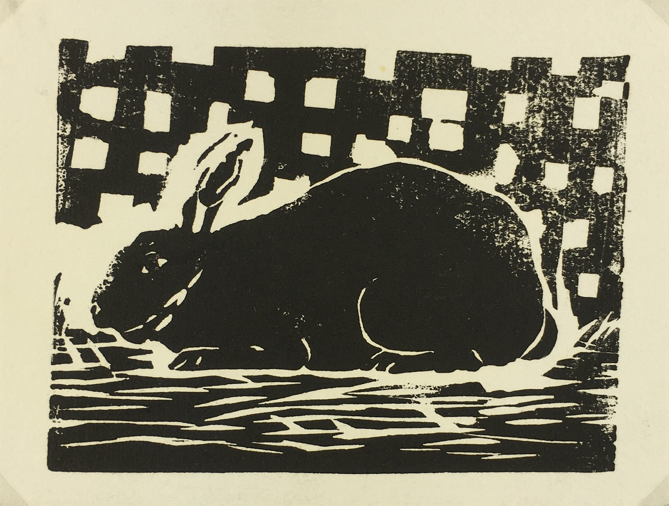 Animals Original Art Linocut Rabbit, c.1980 Original Art, Antique Maps & Prints