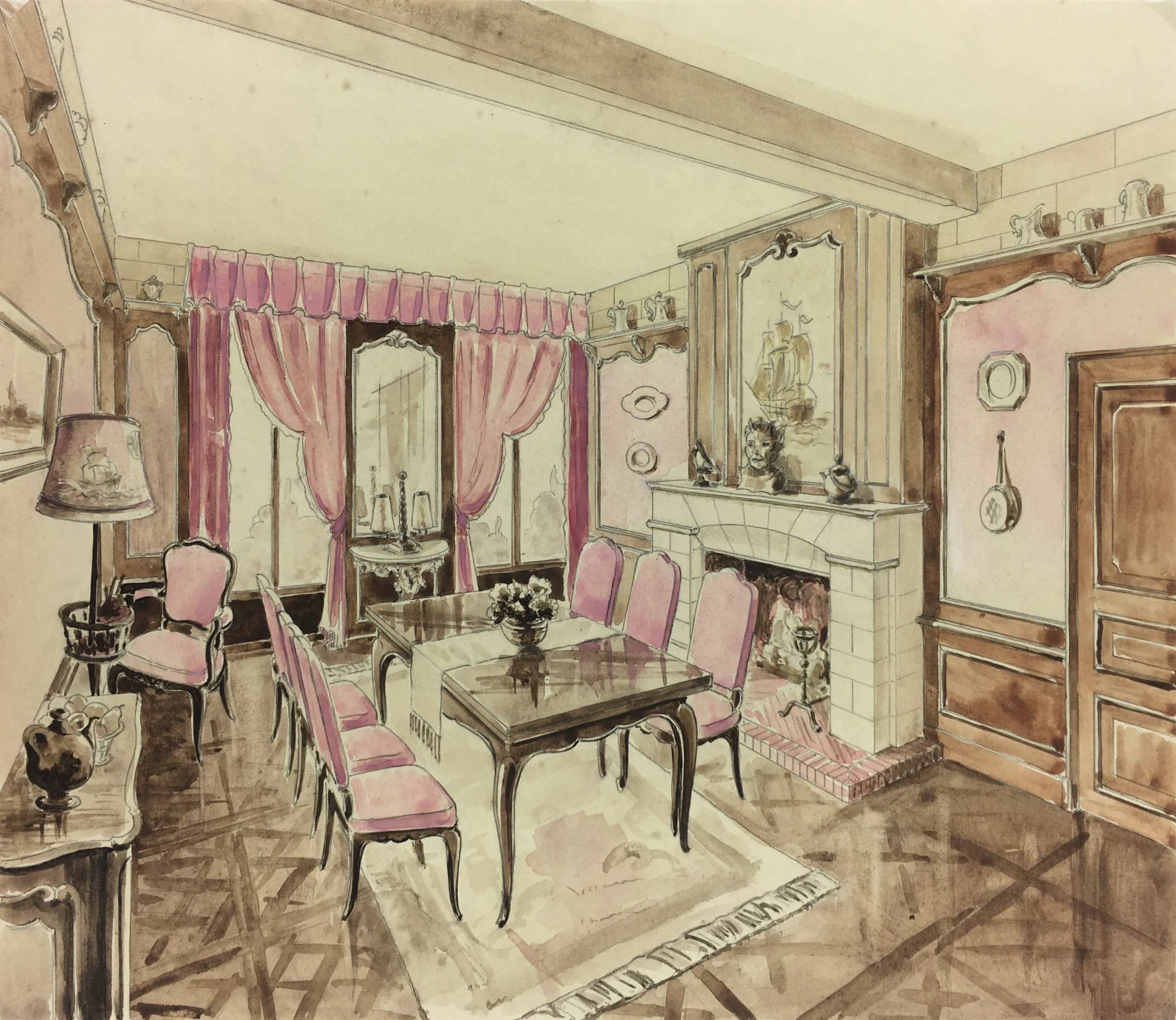 Interior Design modern Loft Dining Room custom Drawing Stock Illustration  by ©virtua73 #197404976