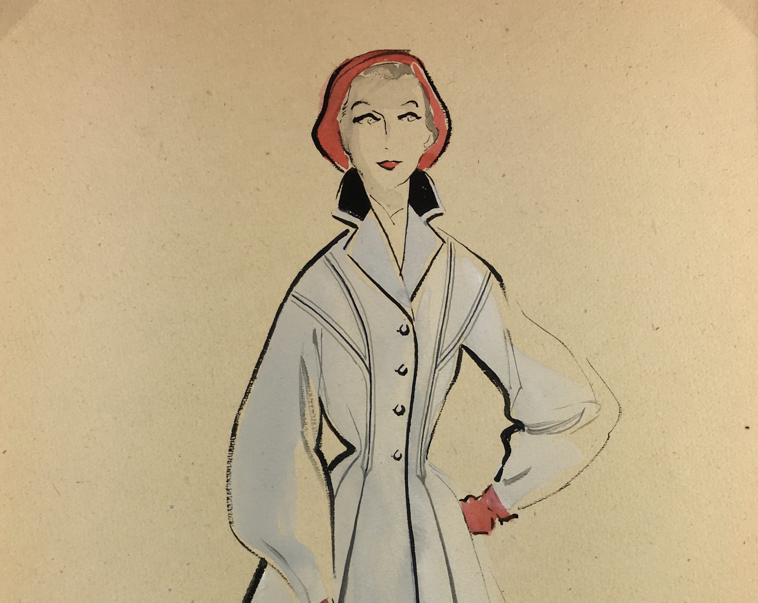 Fashion Original Art Fashion Drawing, Hendlin, Buenos Aires, c.1940