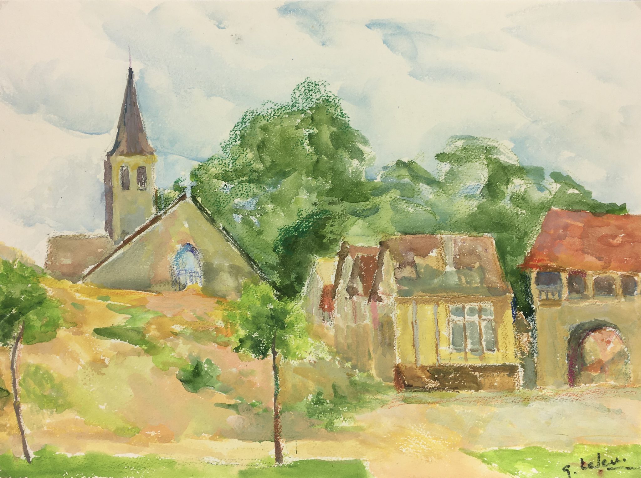 France Original Art French Town, Signed, 1977 Original Art, Antique