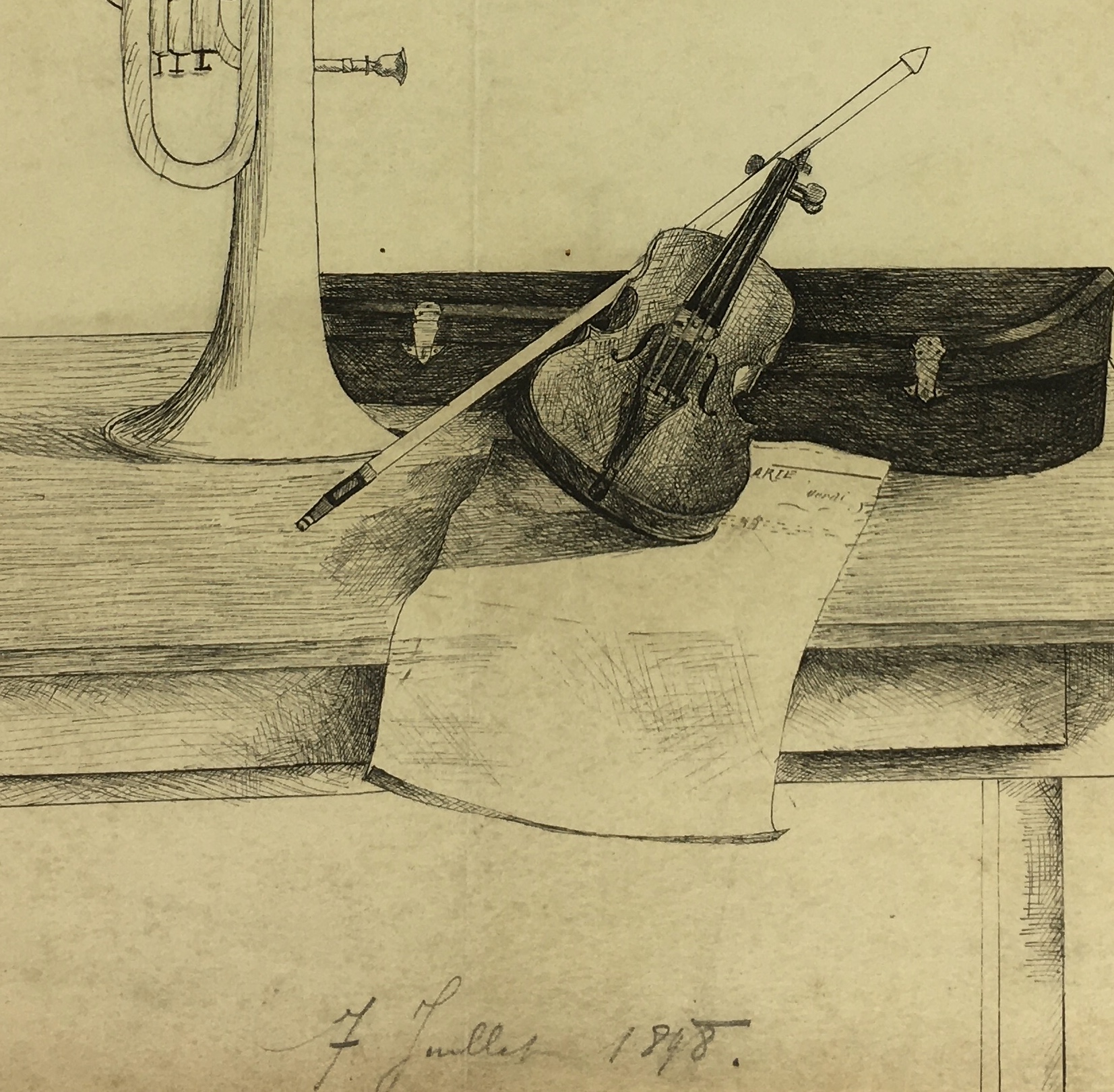 Performance Original Art Pen & Ink Music Instruments, 1898