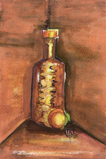 Still Life Original Art - Bottle and Peach, Armando Sanchez (Merida0, 2012