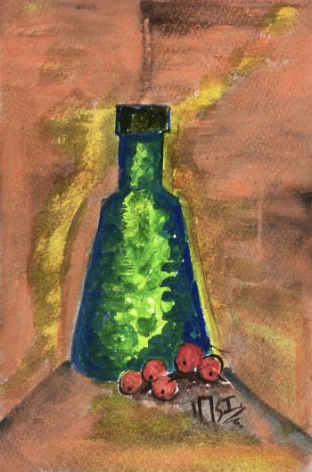 Still Life Original Art - Bottle and Cherries, Armando Sanchez (Merida0, 2012