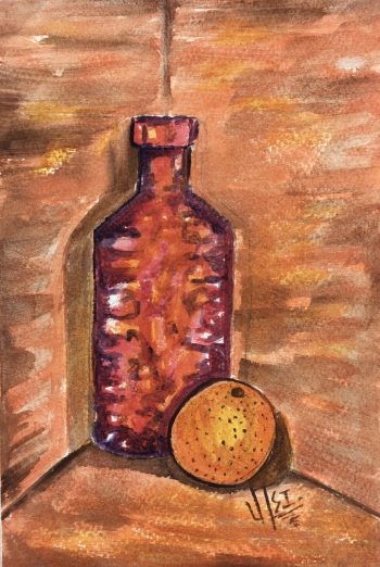 Still Life Original Art - Bottle and Orange, Armando Sanchez (Merida0, 2012