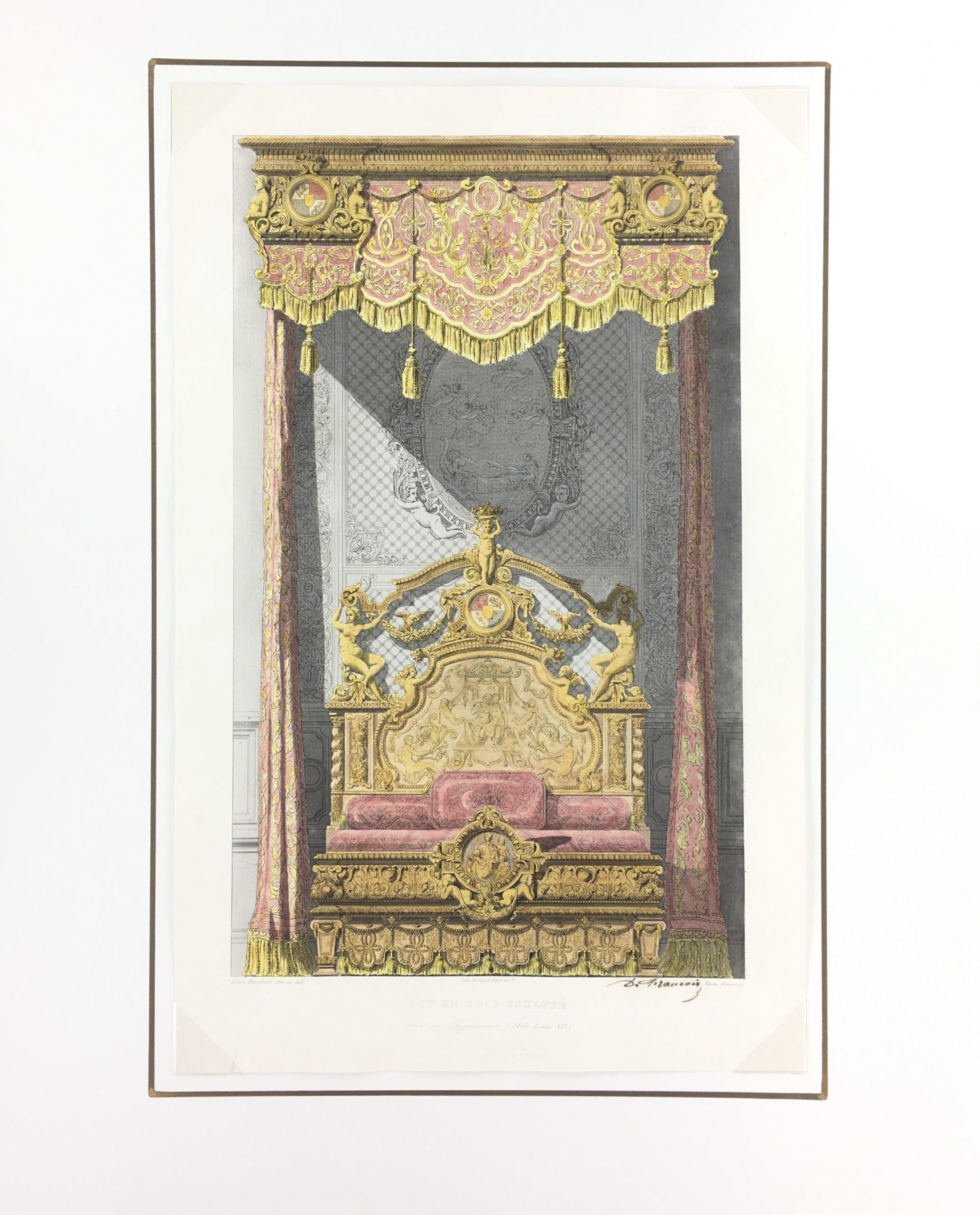 Architecture Print - Bed Louis XIV, Leon Feuchere, 1892