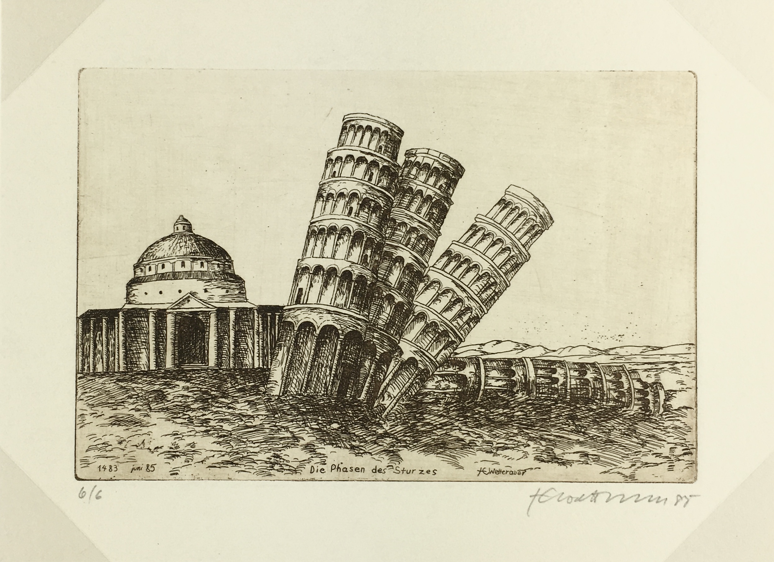 Engravings & Etchings Original Art - Tower of Pisa, Signed LR, 1985 ...