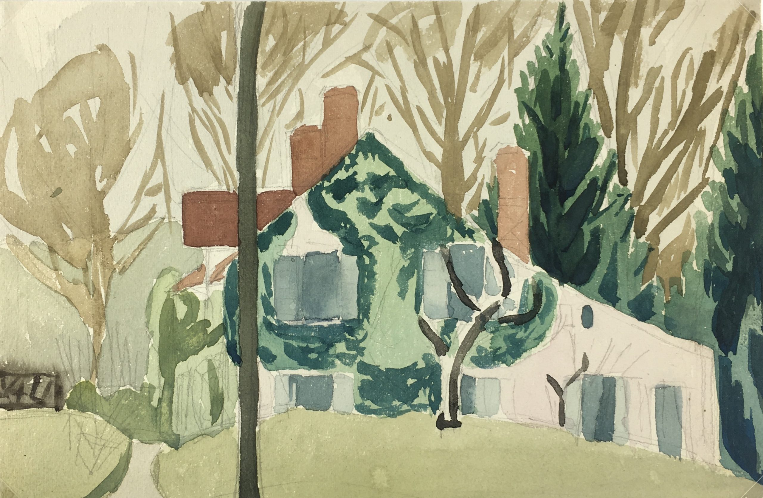 Country Landscapes Original Art - Country Home, C.1950 - Original Art ...